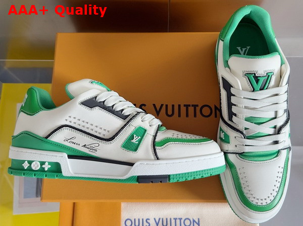 LV Trainer Sneaker is Reinterpreted in Grained Calf Leather with Colorful Accents Green 1AD7KP Replica