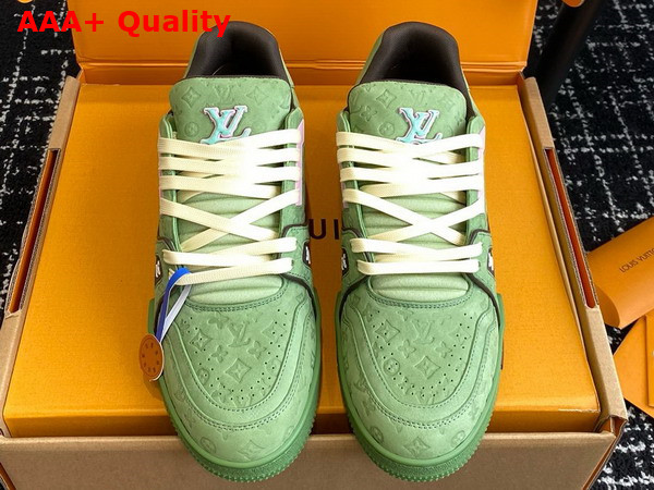 LV Ttrainer Sneaker in Green Monogram Embossed Nubuck Calf Leather 1ACR6E Replica