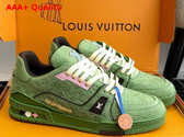 LV Ttrainer Sneaker in Green Monogram Embossed Nubuck Calf Leather 1ACR6E Replica