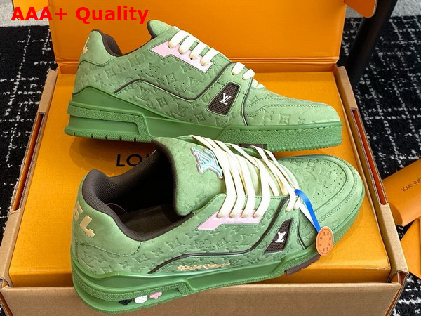 LV Ttrainer Sneaker in Green Monogram Embossed Nubuck Calf Leather 1ACR6E Replica