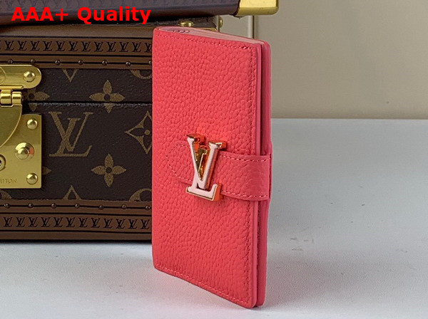 LV Vertical Compact Wallet in Dragon Fruit Pink Taurillon Leather M82461 Replica