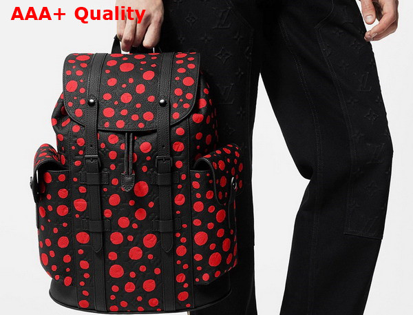 LV X YK Christopher Backpack Black and Red Taurillon Monogram Cowhide with Infinity Dots Print M21978 Replica