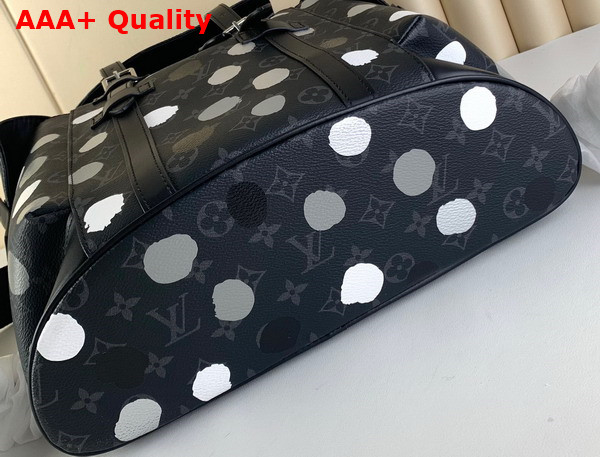 LV X YK Christopher MM Backpack Monogram Eclipse Coated Canvas with 3D Painted Dots Print Black and Silver M46403 Replica