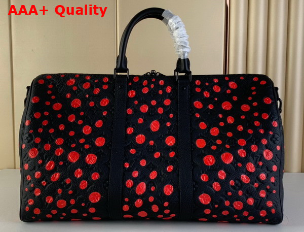 LV X YK Keepall 50 Taurillon Monogram Cowhide with Infinity Dots Print Black and Red M21674 Replica