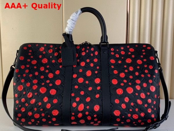 LV X YK Keepall 50 Taurillon Monogram Cowhide with Infinity Dots Print Black and Red M21674 Replica