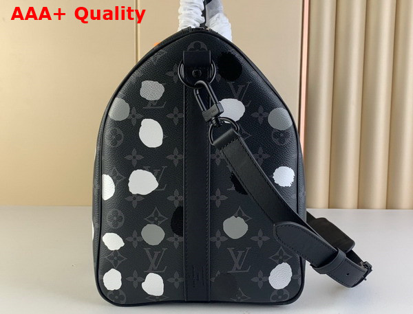 LV X YK keepall 45 Black and Silver Monogram Eclipse Coated Canvas with 3D Painted Dots Print M46400 Replica