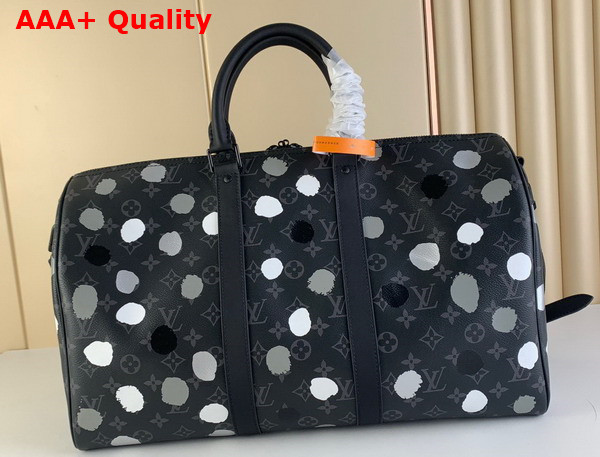 LV X YK keepall 45 Black and Silver Monogram Eclipse Coated Canvas with 3D Painted Dots Print M46400 Replica