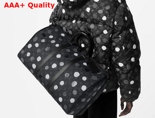 LV X YK keepall 45 Black and Silver Monogram Eclipse Coated Canvas with 3D Painted Dots Print M46400 Replica