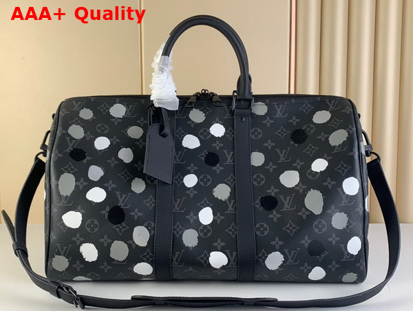 LV X YK keepall 45 Black and Silver Monogram Eclipse Coated Canvas with 3D Painted Dots Print M46400 Replica