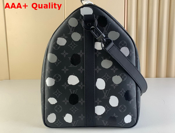 LV X YK keepall 50 Black and Silver Monogram Eclipse Coated Canvas with 3D Painted Dots Print Replica