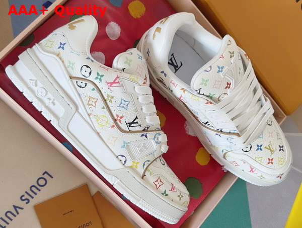 LV x TM LV Trainer Sneaker Blanc Multicolored Grained Calf Leather 1AGZDN Replica