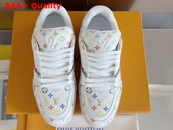 LV x TM LV Trainer Sneaker Blanc Multicolored Grained Calf Leather 1AGZDN Replica