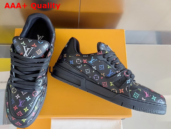 LV x TM LV Trainer Sneaker Noir Multicolored Grained Calf Leather 1AGZE3 Replica