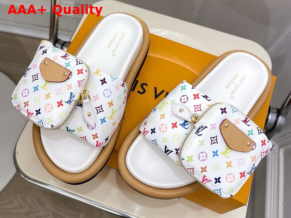 LV x TM Pool Pillow Flat Comfort Mule in Blanc Multicolored Nylon 1AGVQO Replica