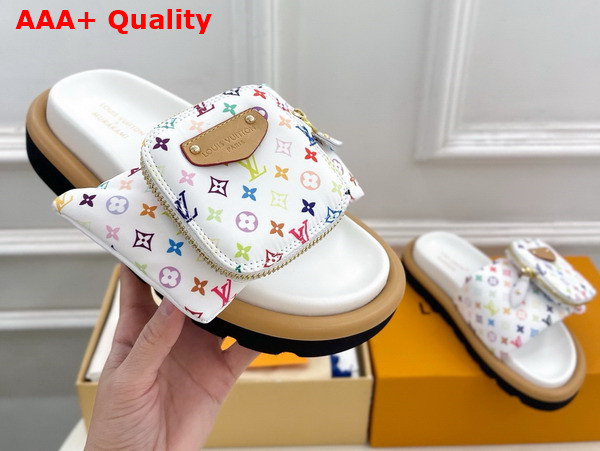 LV x TM Pool Pillow Flat Comfort Mule in Blanc Multicolored Nylon 1AGVQO Replica