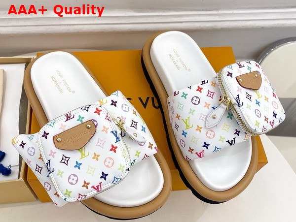 LV x TM Pool Pillow Flat Comfort Mule in Blanc Multicolored Nylon 1AGVQO Replica