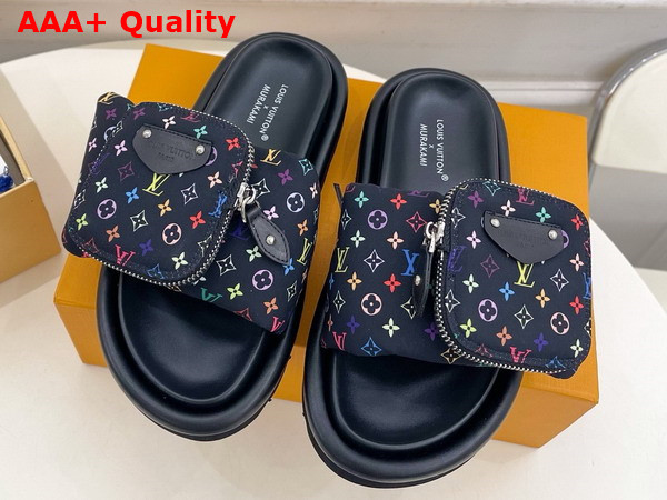 LV x TM Pool Pillow Flat Comfort Mule in Noir Multicolored Nylon 1AGVRH Replica