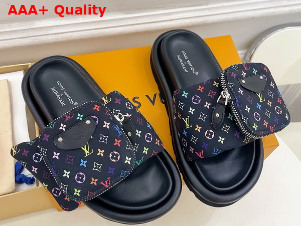 LV x TM Pool Pillow Flat Comfort Mule in Noir Multicolored Nylon 1AGVRH Replica