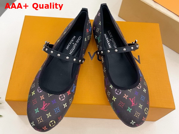 LV x TM Romy Flat Ballerina Pump in Black Multicolored Monogram Coated Canvas 1AGVC8 Replica