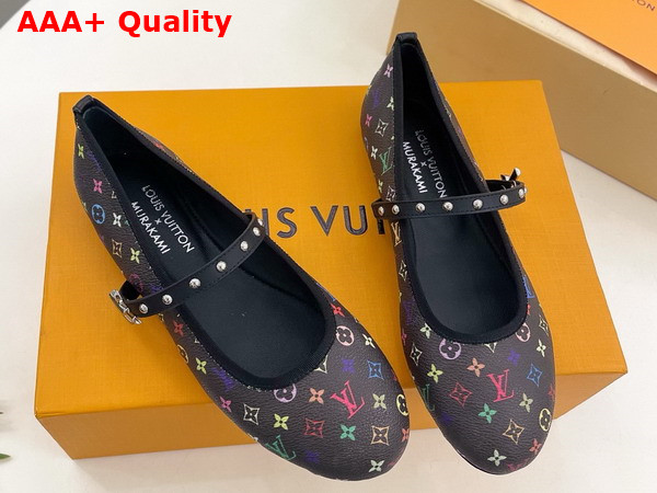 LV x TM Romy Flat Ballerina Pump in Black Multicolored Monogram Coated Canvas 1AGVC8 Replica