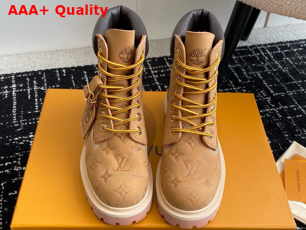 LV x Timberland 6in Ankle Boot in Beige Monogram Embossed Waterproof Nubuck Calf Leather 1AD72T Replica