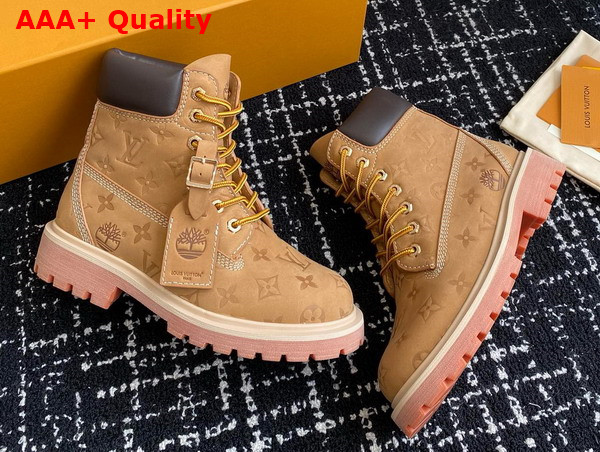 LV x Timberland 6in Ankle Boot in Beige Monogram Embossed Waterproof Nubuck Calf Leather 1AD72T Replica