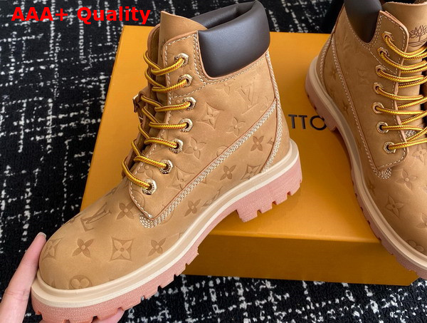 LV x Timberland 6in Ankle Boot in Beige Monogram Embossed Waterproof Nubuck Calf Leather 1AD72T Replica