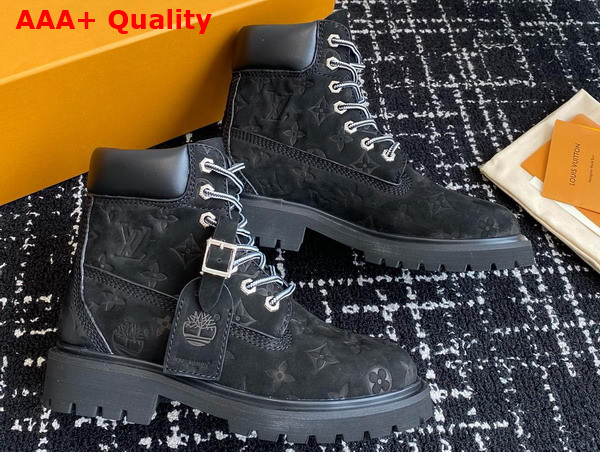 LV x Timberland 6in Ankle Boot in Black Monogram Embossed Waterproof Nubuck Calf Leather 1AD73D Replica