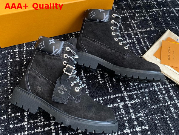 LV x Timberland Ankle Boot in Black Grained Nubuck Calf Leather for Women 1AD75B Replica