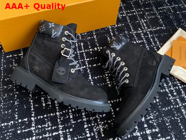 LV x Timberland Ankle Boot in Black Grained Nubuck Calf Leather for Women 1AD75B Replica