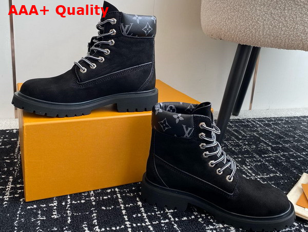 LV x Timberland Ankle Boot in Black Grained Nubuck Calf Leather for Women 1AD75B Replica