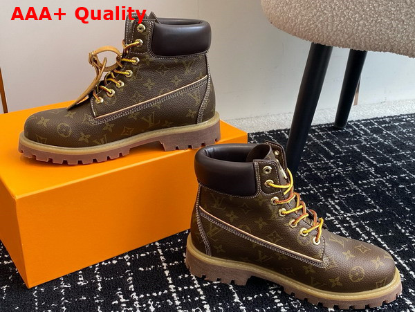 LV x Timberland Ankle Boot in Brown Monogram Leather Replica