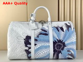 LV x YK Bandouliere Keepall 50 White Taurillon Monogram Cowhide with Psychedelic Flower Print M21678 Replica