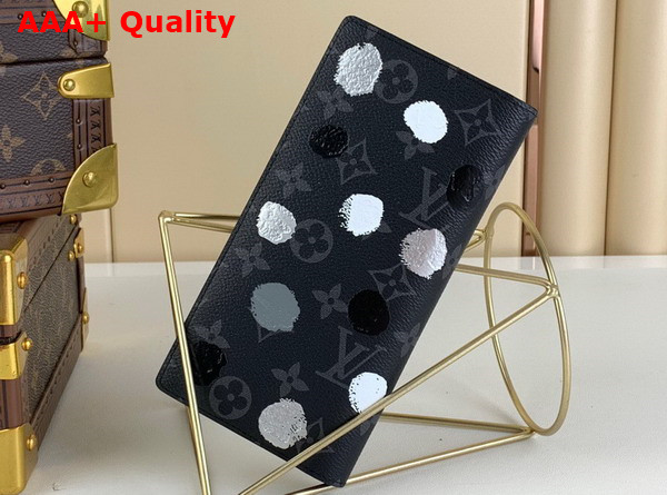 LV x YK Brazza Wallet Black and Silver Monogram Eclipse Coated Canvas with 3D Painted Dots Print M81932 Replica