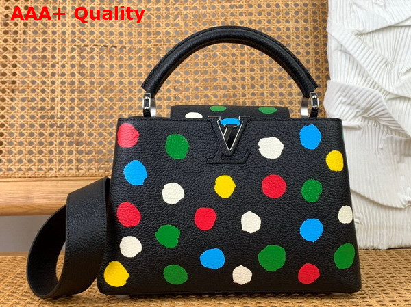 LV x YK Capucines BB Black Taurillon Bull Calf Leather with 3D Painted Dots Print Replica