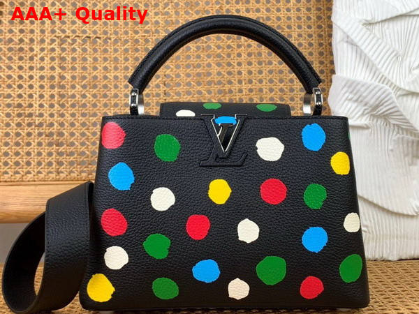 LV x YK Capucines BB Black Taurillon Bull Calf Leather with 3D Painted Dots Print Replica