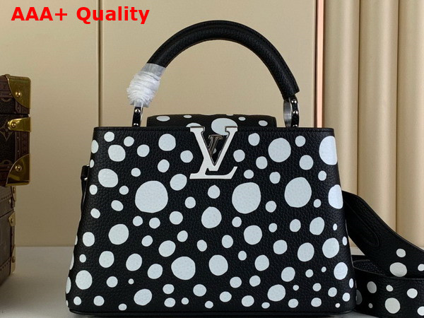 LV x YK Capucines BB Black and White Taurillon Bull Calf Leather with Infinity Dots Print M21691 Replica