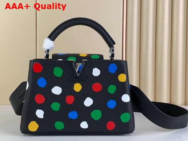 LV x YK Capucines BB Handbag Black Taurillon Bull Calf Leather with 3D Painted Dots Print Replica