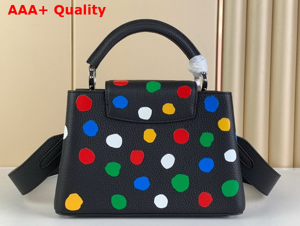 LV x YK Capucines BB Handbag Black Taurillon Bull Calf Leather with 3D Painted Dots Print Replica