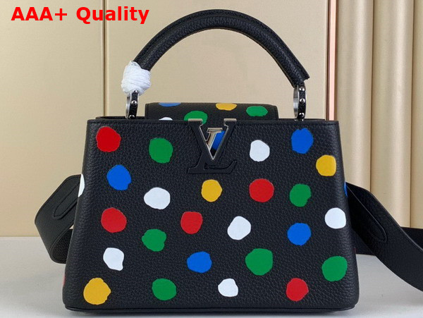 LV x YK Capucines BB Handbag Black Taurillon Bull Calf Leather with 3D Painted Dots Print Replica