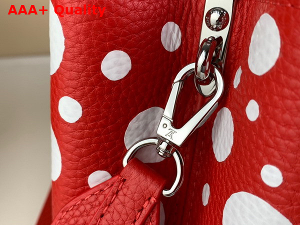 LV x YK Capucines BB Handbag in Red and White Taurillon Bull Calf Lather with Infinity Dots Print Replica