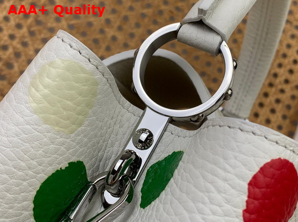 LV x YK Capucines BB White Taurillon Bull Calf Leather with 3D Painted Dots Print M21637 Replica