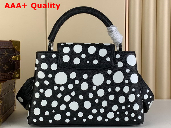 LV x YK Capucines MM Black and White Taurillon Bull Calf Leather with Infinity Dots Print Replica