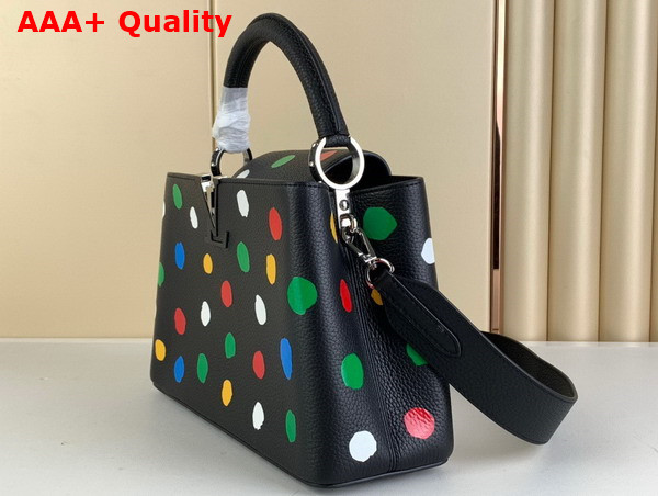 LV x YK Capucines MM Handbag Black Taurillon Bull Calf Leather with 3D Painted Dots Print Replica