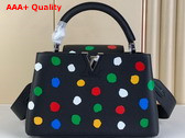 LV x YK Capucines MM Handbag Black Taurillon Bull Calf Leather with 3D Painted Dots Print Replica