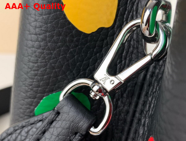 LV x YK Capucines MM Handbag Black Taurillon Bull Calf Leather with 3D Painted Dots Print Replica