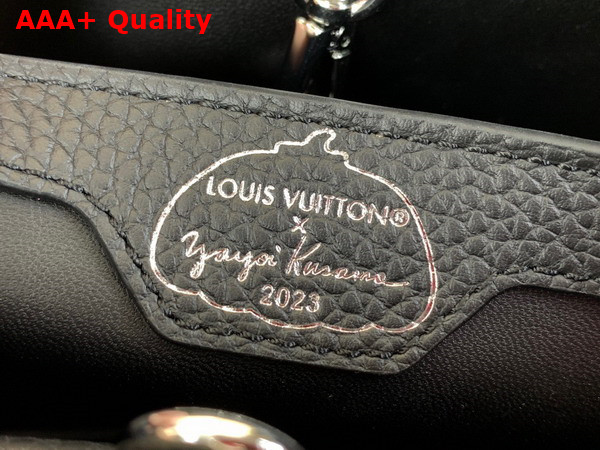 LV x YK Capucines MM Handbag Black Taurillon Bull Calf Leather with 3D Painted Dots Print Replica