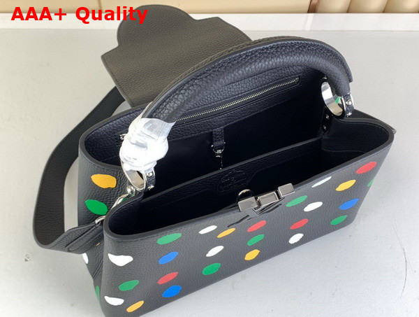 LV x YK Capucines MM Handbag Black Taurillon Bull Calf Leather with 3D Painted Dots Print Replica