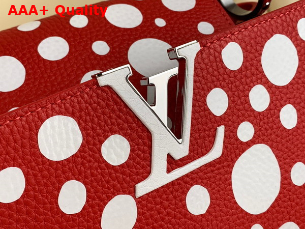 LV x YK Capucines MM Handbag in Red and White Taurillon Bull Calf Lather with Infinity Dots Print Replica