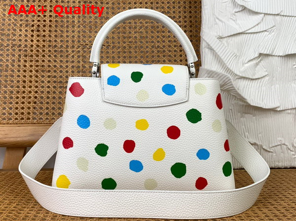 LV x YK Capucines MM White Taurillon Bull Calf Leather with 3D Painted Dots Print Replica